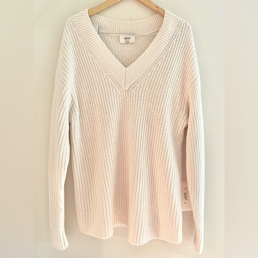 Aritzia White V-Neck Sweater